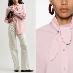 BOGO! Forte Forte Scallop Tie Cotton Poplin Shirt Rose Pink Size 2